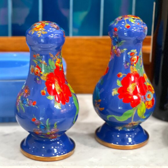 MacKenzie-Childs Large Blue Lapis Flower Market SALT AND PEPPER SHAKERS - Picture 4 of 11